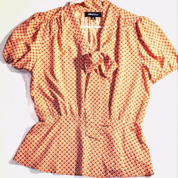 'Alice Blue' Tangerine Print Top w/ Bow- Size MEDIUM - Picture 1 of 6